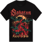 A black short-sleeve graphic t-shirt featuring a gothic design with the word 'Sabaton' in red dripping lettering, green bats, a red castle, and the phrase 'Ready To Bite' in gold at the bottom.