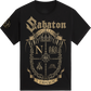 A black short-sleeve t-shirt with a large, detailed gold and beige graphic print on the front. The graphic features the word 'Sabaton' in a stylized font, a crown, an eagle, a laurel wreath, and the text 'NAPOLEON' and 'I EMPEROR. 